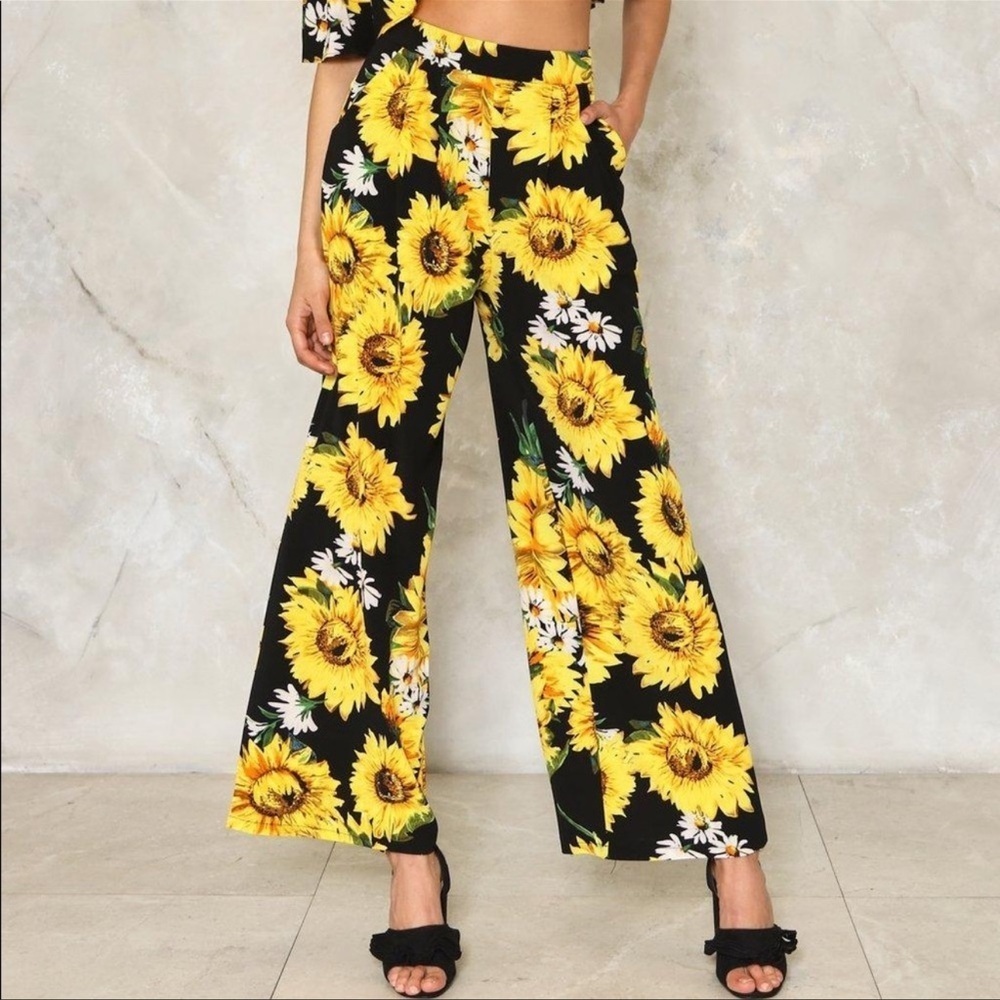 Lucy Wang Nasty‎ Gal Daisy Wide Leg Pants Cottage Retro Festival Groovy Large